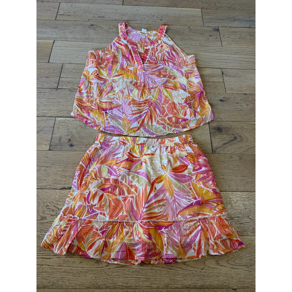 C&C California Tropical Skirt Set L & XL Pink Orange Boho Summer (2118)‎